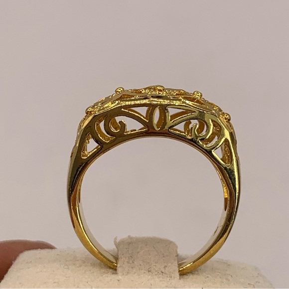 Gold plated dome statement ring with open cross hatching and scroll work 7 - Picture 9 of 9